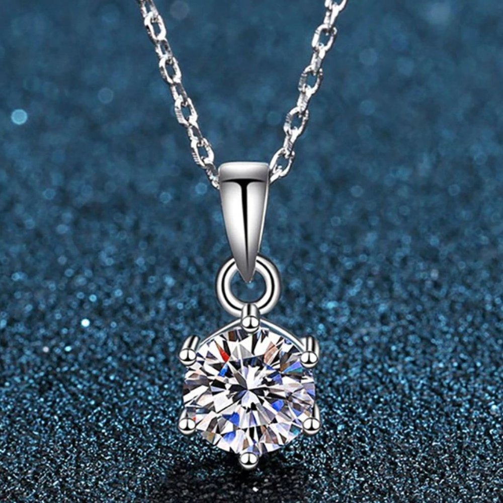 2-Carat Round Moissanite Diamond Pendant Necklace - Sterling Silver - Certified